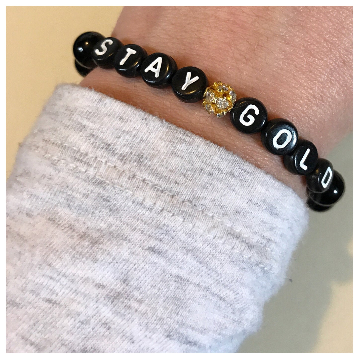 Stay Gold Black and Gold Beaded Stretch Bracelet