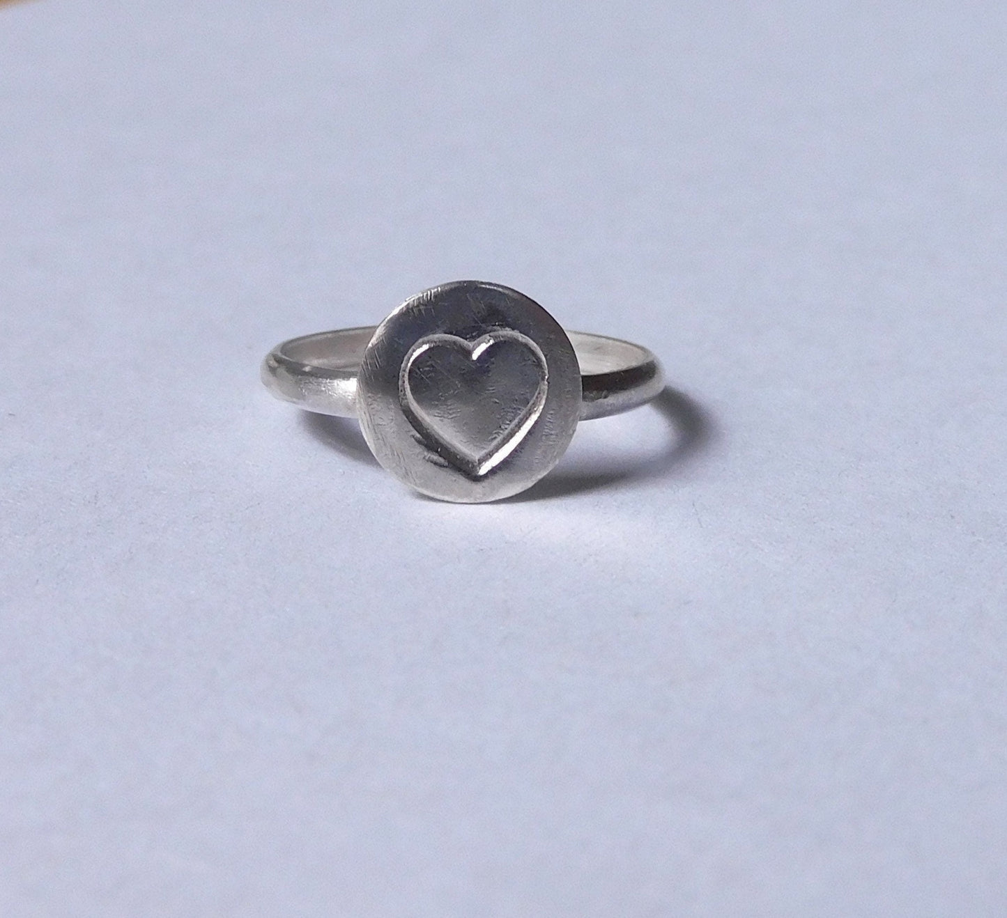 Heart Stamped Disc Sterling Silver Ring