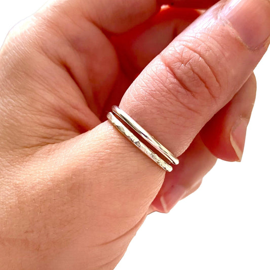 Sterling Silver Stacking Rings Textured/Polished Set of 2