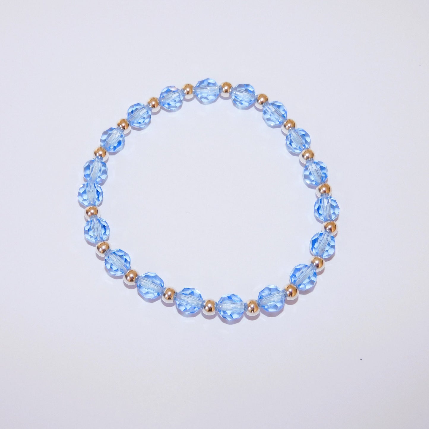 Blue Swarovski Crystal and Sterling Silver Beaded Stretch Bracelet