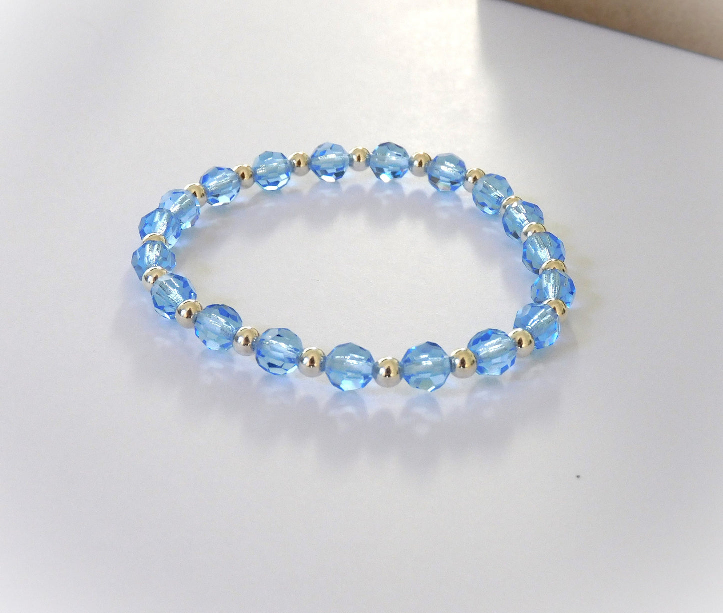 Blue Swarovski Crystal and Sterling Silver Beaded Stretch Bracelet