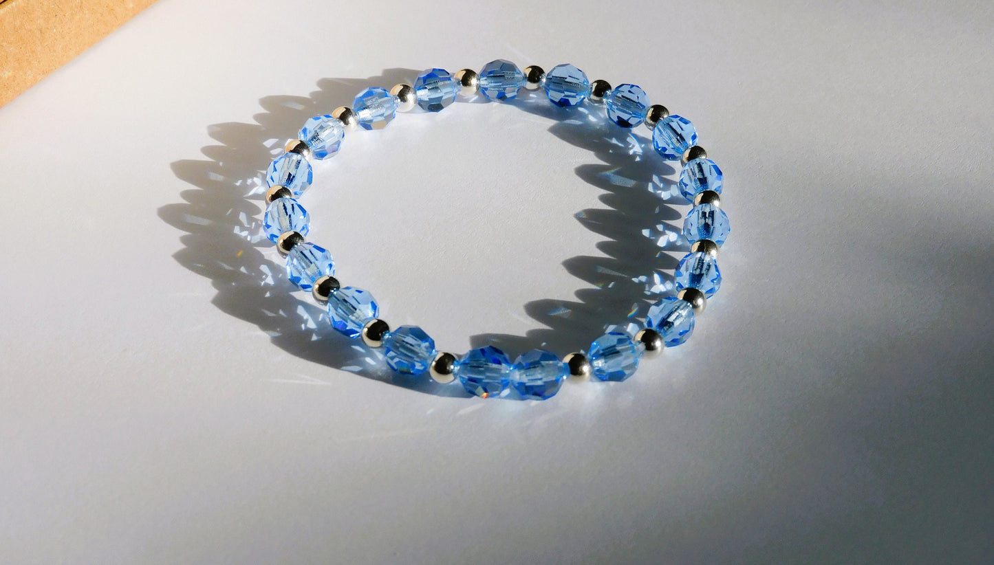 Blue Swarovski Crystal and Sterling Silver Beaded Stretch Bracelet