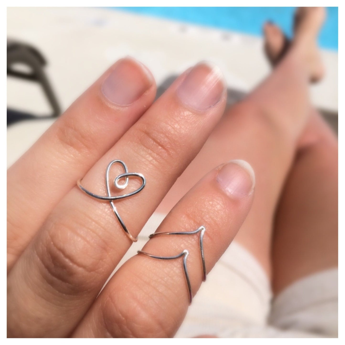 Heart and Chevron Set of 3 Adjustable Sterling Silver Rings