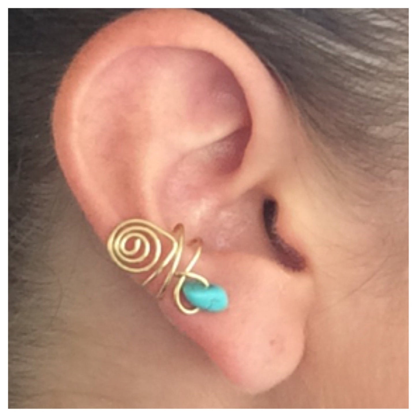 Spiral Ear Cuff with Turquoise Stone, Gold or Silver