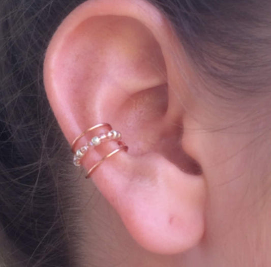 Pink and Silver Beaded Ear Cuff