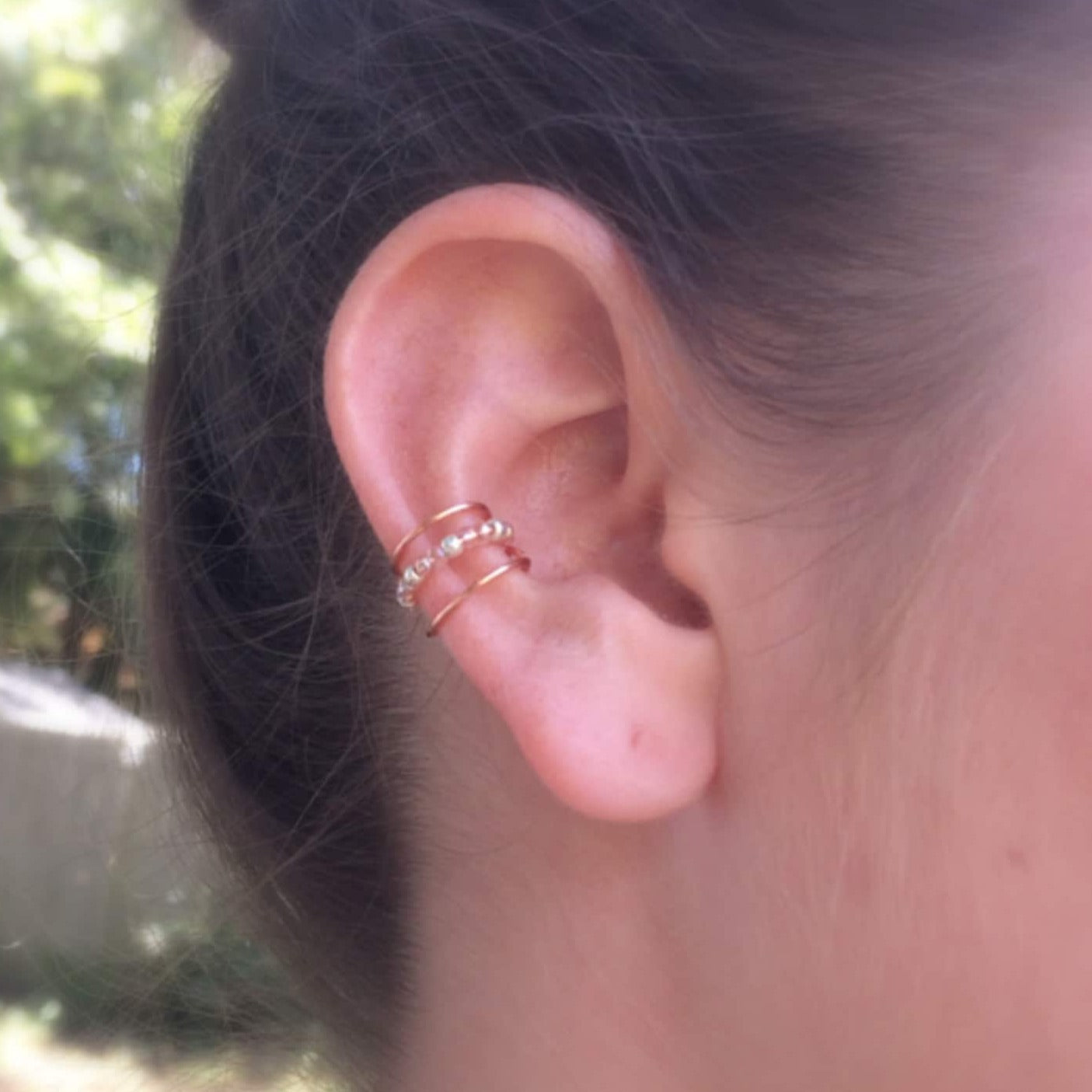 Pink and Silver Beaded Ear Cuff