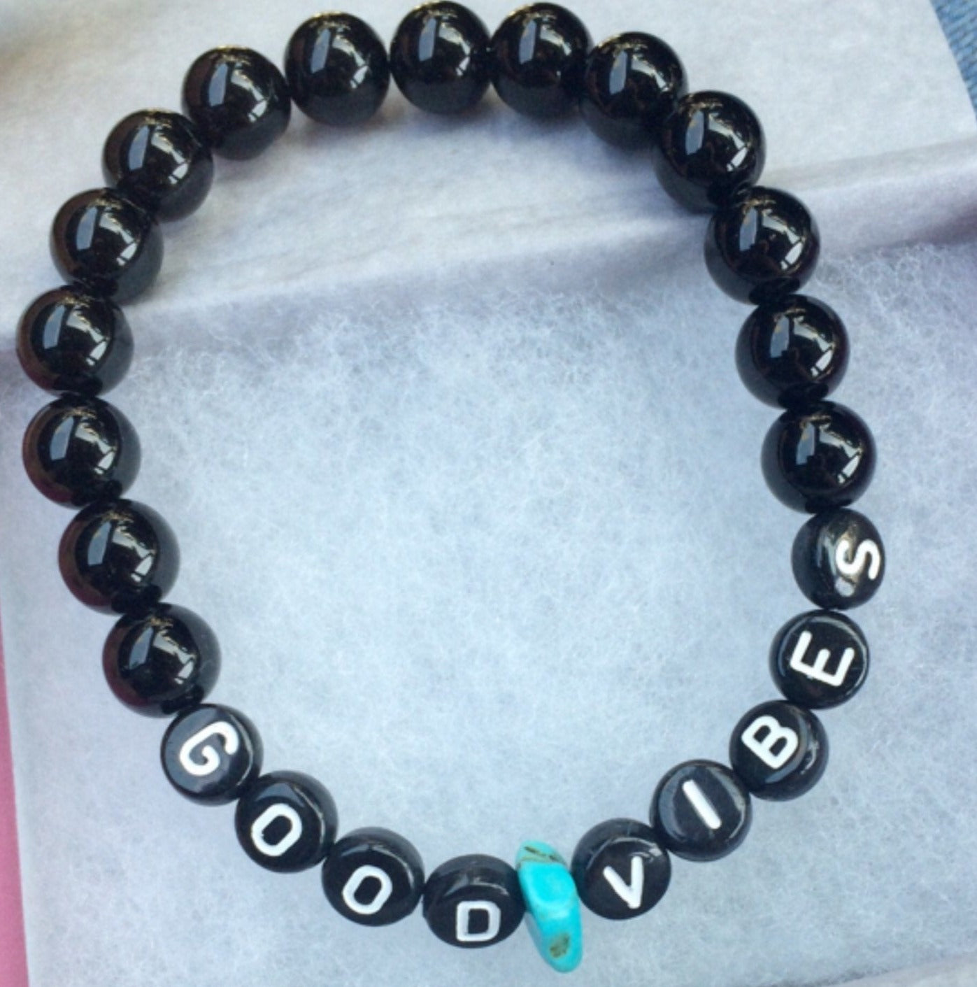 Good Vibes Black Onyx and Turquoise Stretch Bracelet