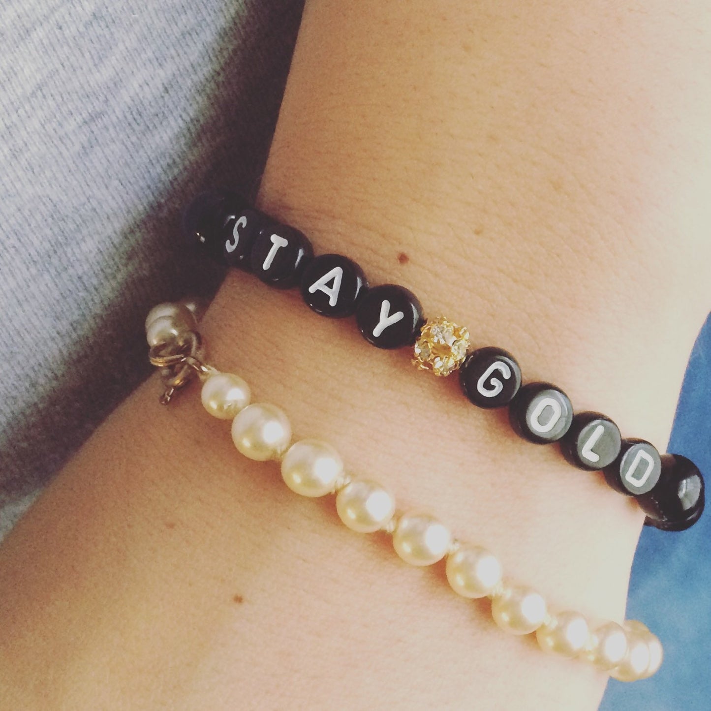 Stay Gold Black and Gold Beaded Stretch Bracelet