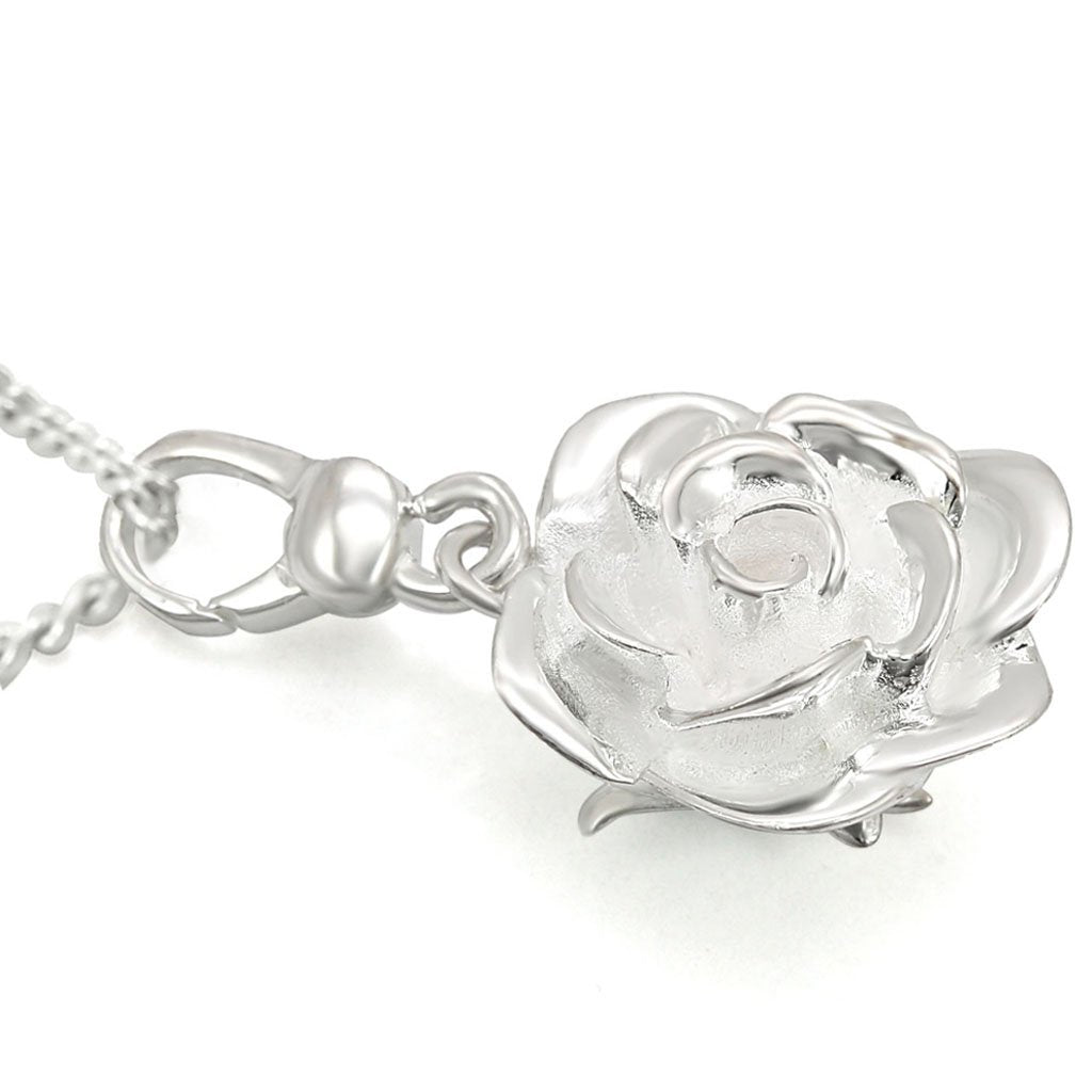 Silver Rose with 925 Sterling Silver Chain Pendant Necklace