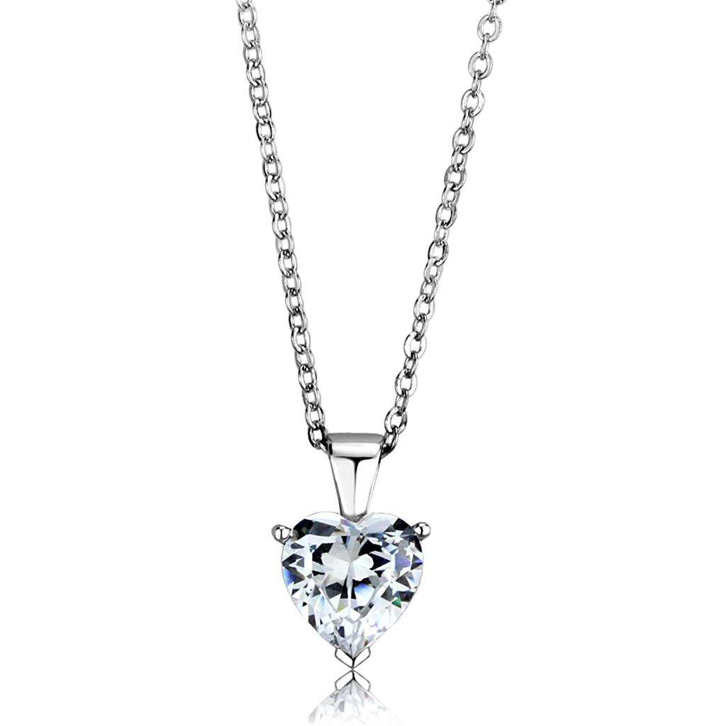 Crystal Heart 925 Sterling Silver Chain Pendant with AAA Grade CZ  in Clear