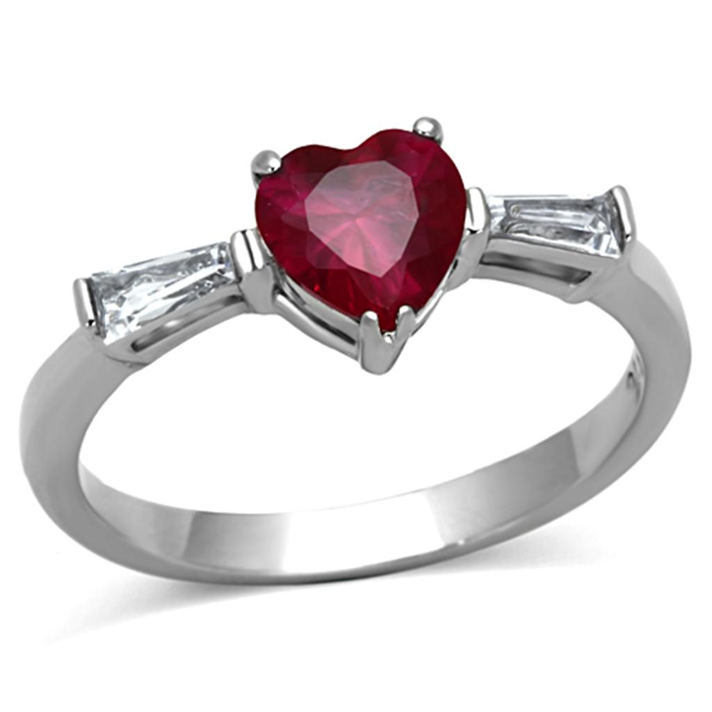 Ruby Red Heart Crystal Stainless Steel Ring