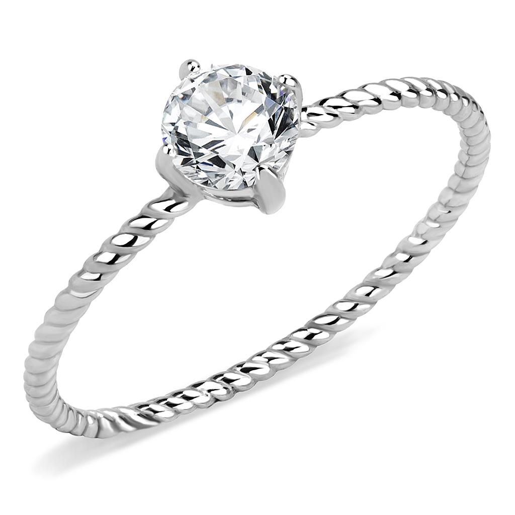 Stainless Steel Twisted Band Ring with CZ Crystal Stacker Ring