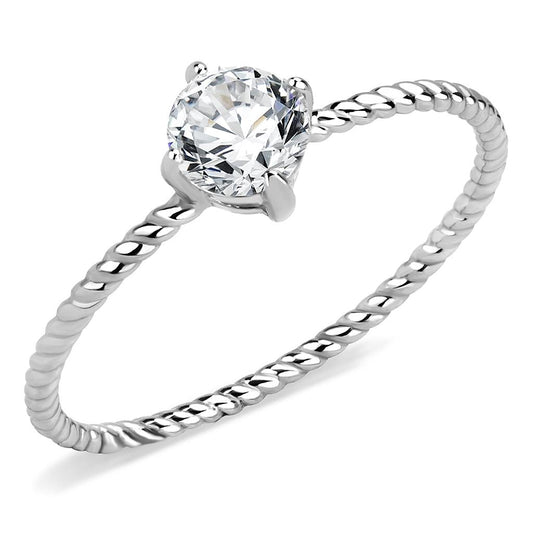 Stainless Steel Twisted Band Ring with CZ Crystal Stacker Ring