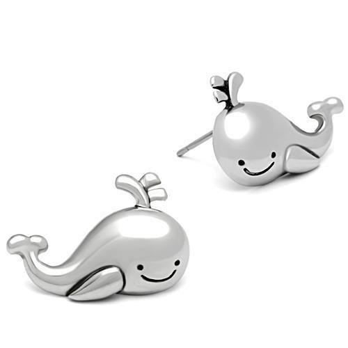 Whale with Spout Polished Stainless Steel Earrings